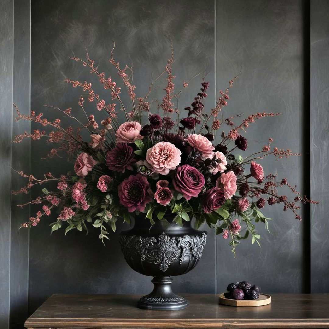 add dark floral arrangements