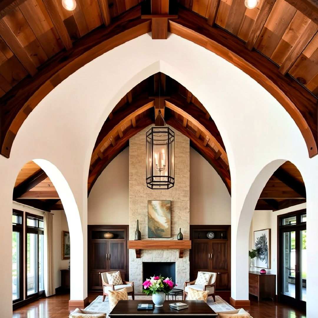 artistic statement with arched beams