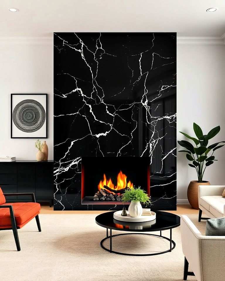 black marble fireplace for a luxurious touch
