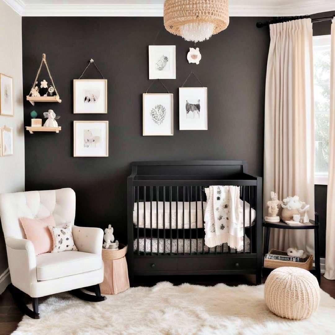 black nursery furniture with soft accents