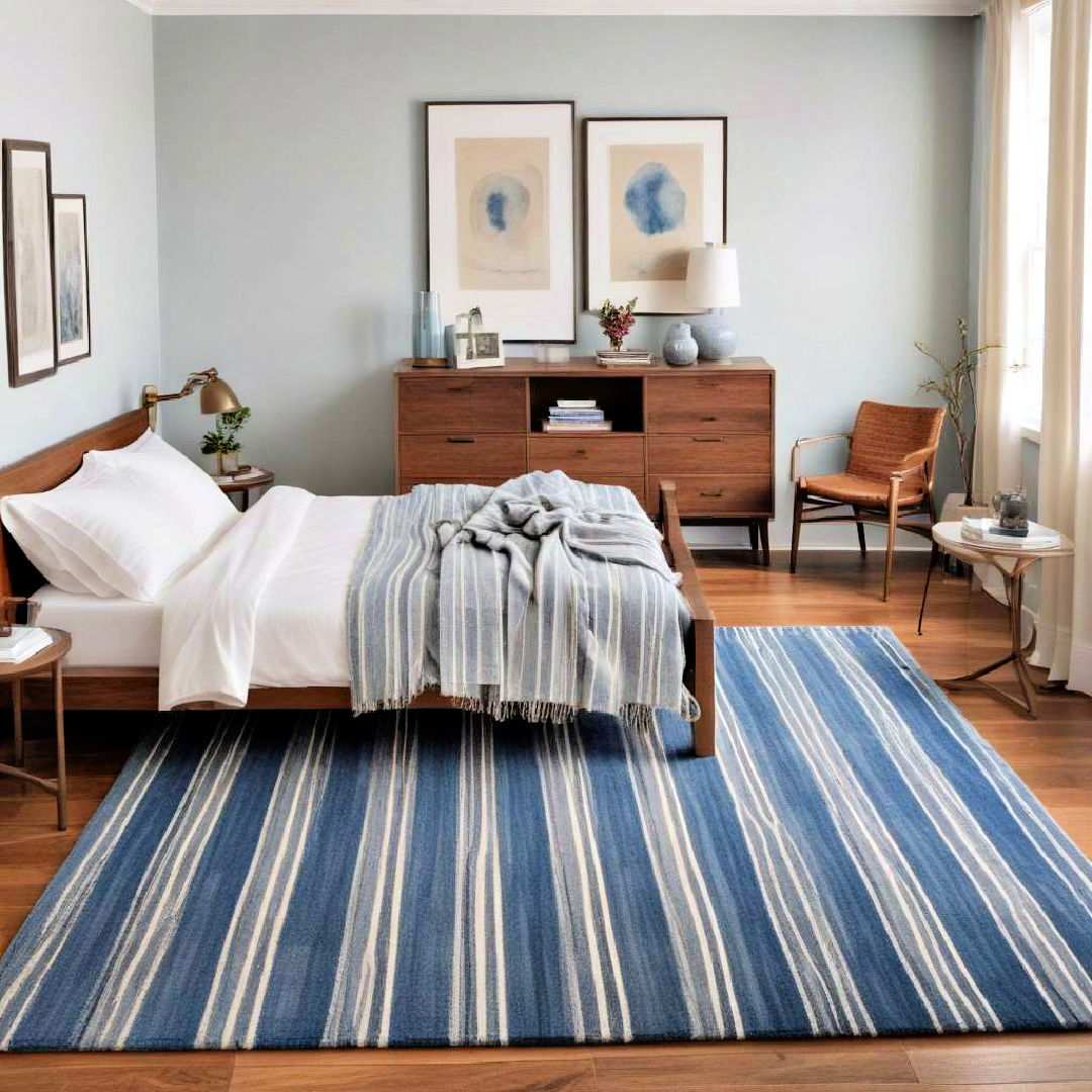 blue striped area rug for visual interest