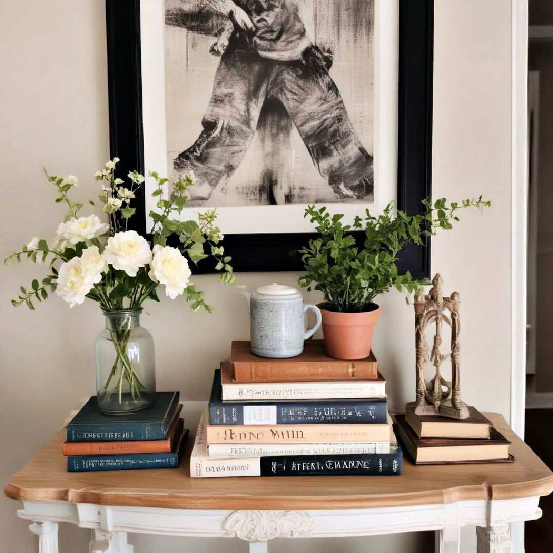 books entryway table decor