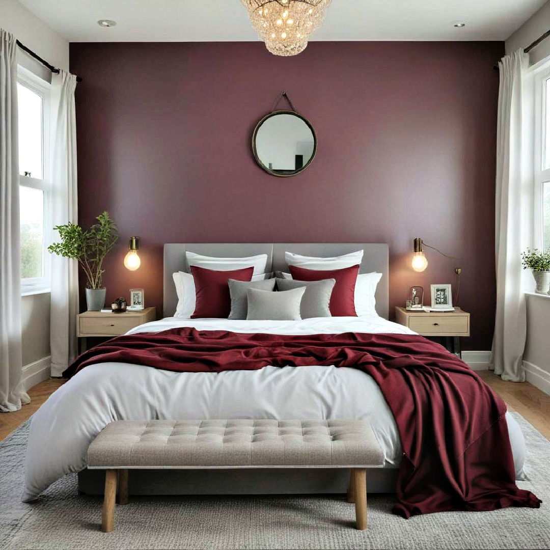 burgundy and grey for a balanced cozy space