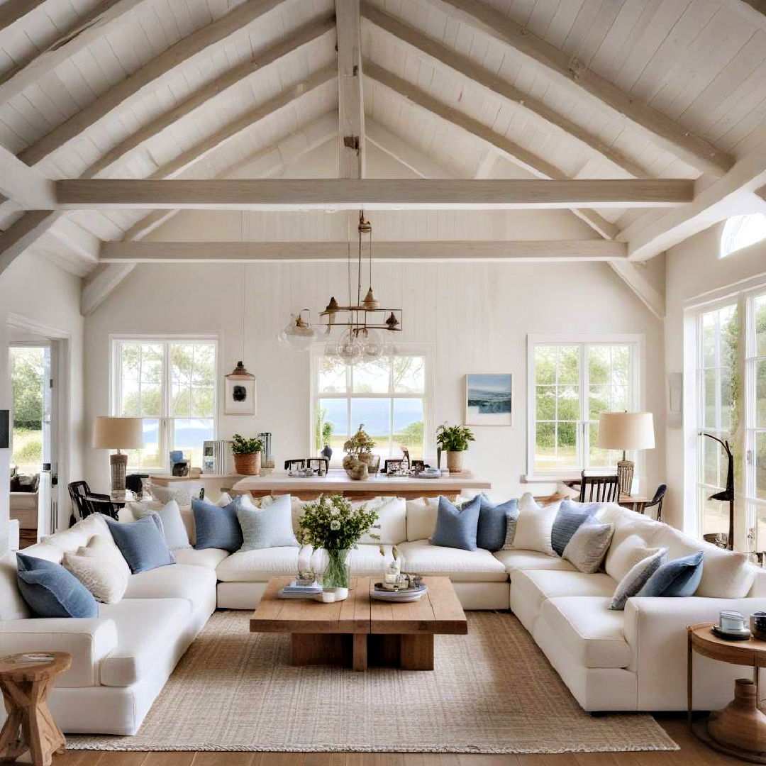 coastal vibes with whitewashed beams