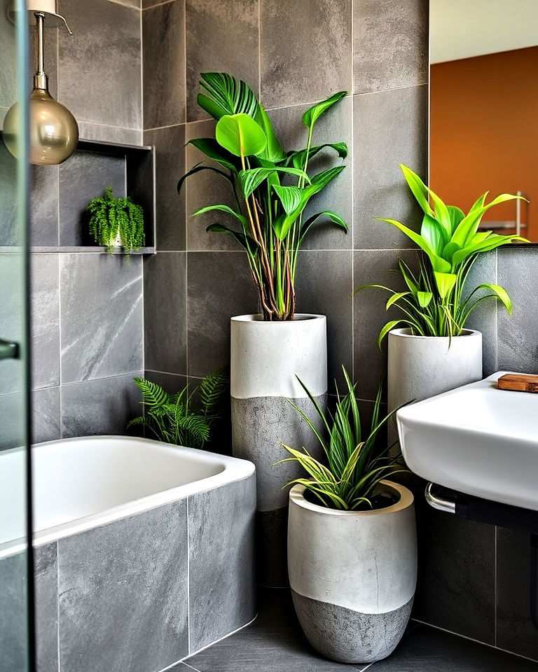concrete planters for a natural touch in bathroom