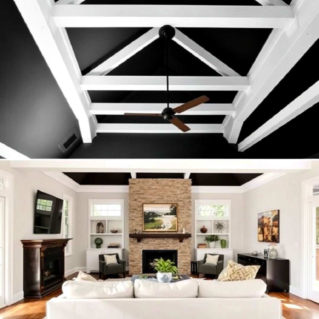 contrast with white beams on dark ceilings