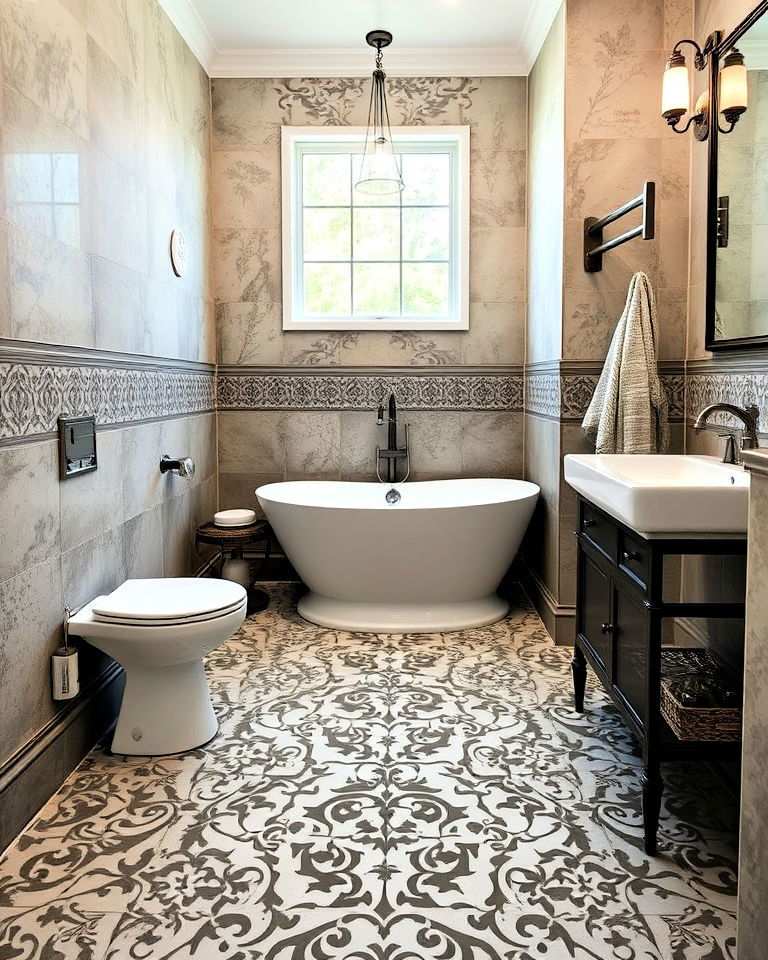decorative concrete stenciling bathroom floor