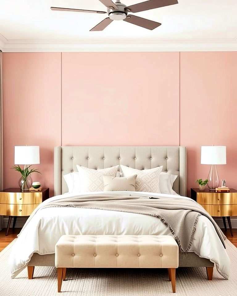 elegant blush pink bedroom accent wall