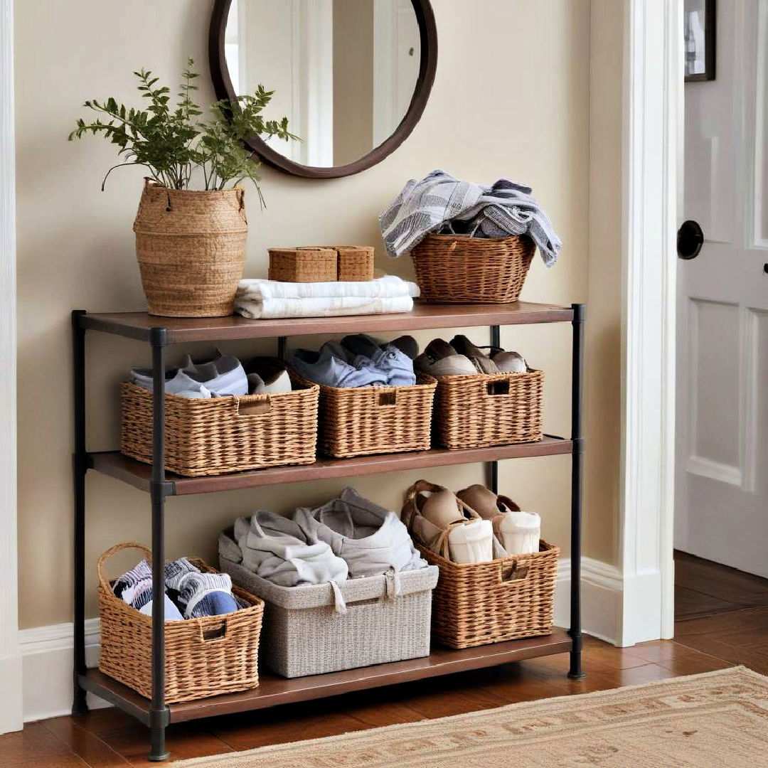 entryway baskets on stands
