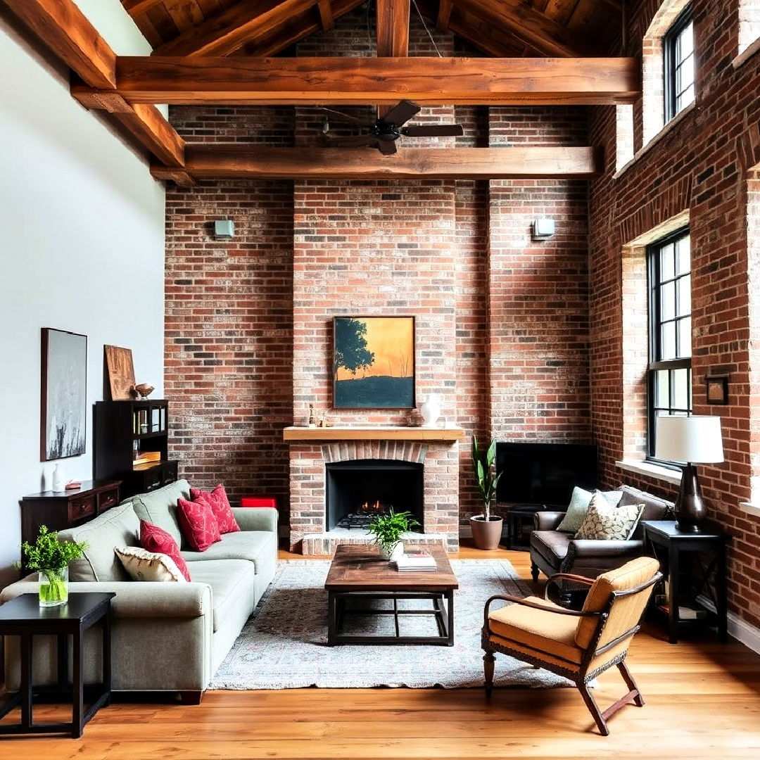 exposed beams with brick walls