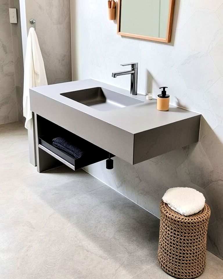 floating concrete vanity for bathroom