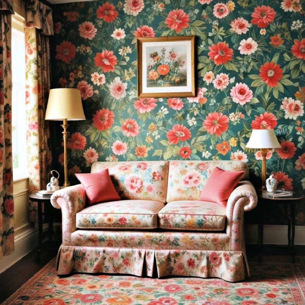floral upholstery and wallpaper