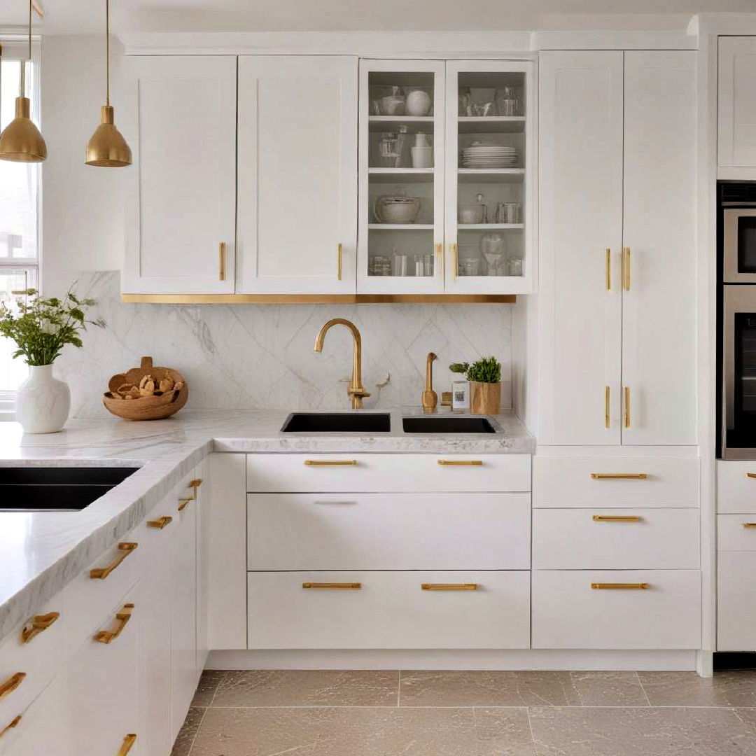 frameless cabinets with slim gold pulls