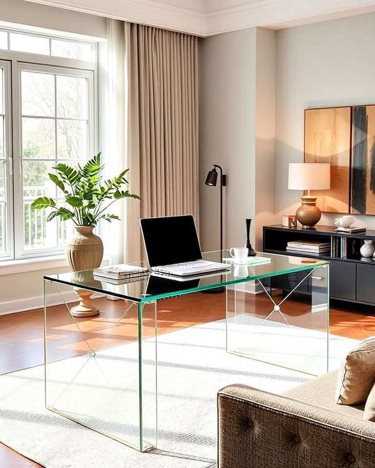 glass top desk for a sleek living room look