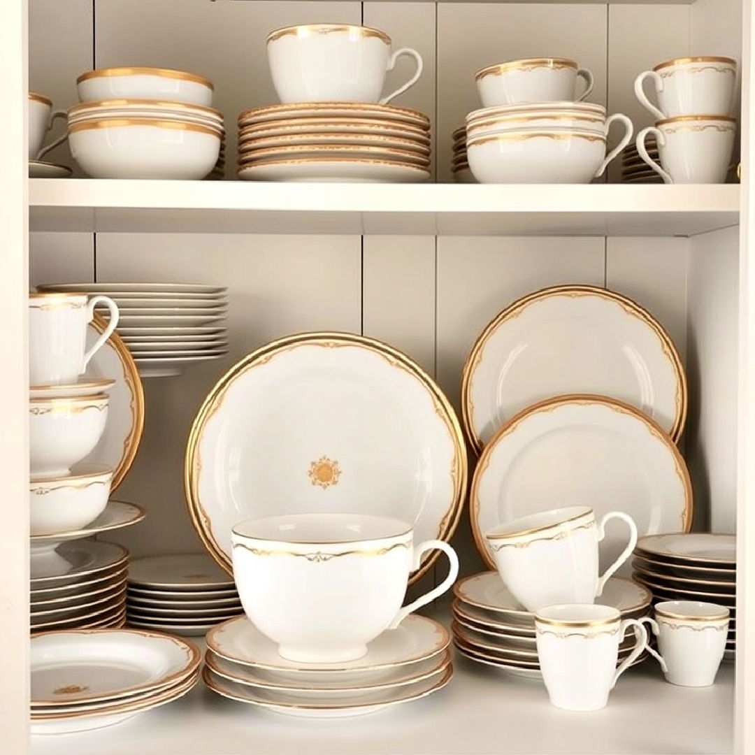 gold accented white dishware
