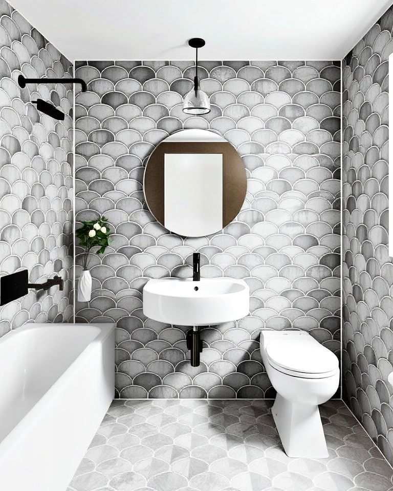 grey fish scale tiles bathroom for a unique pattern