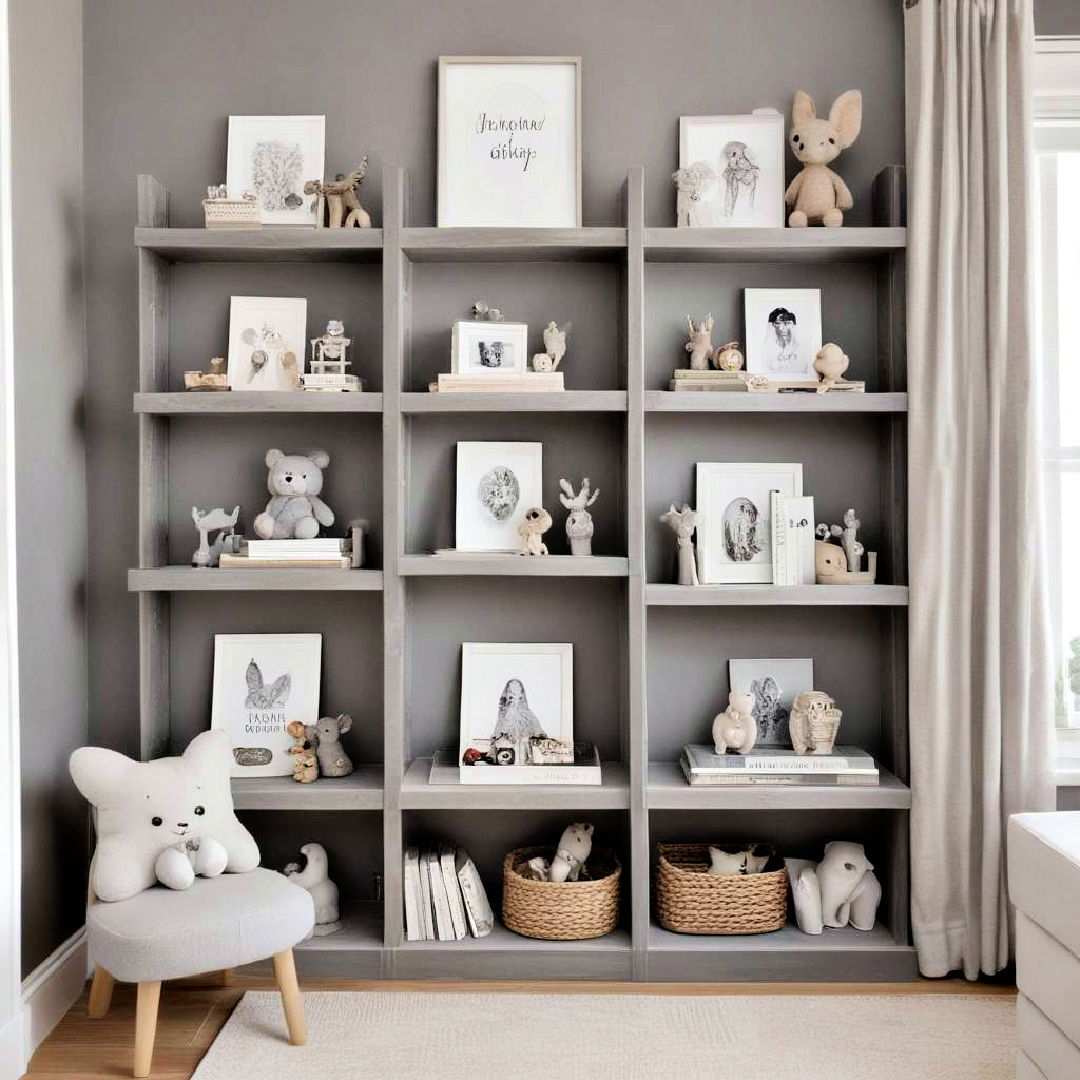 grey wooden shelves