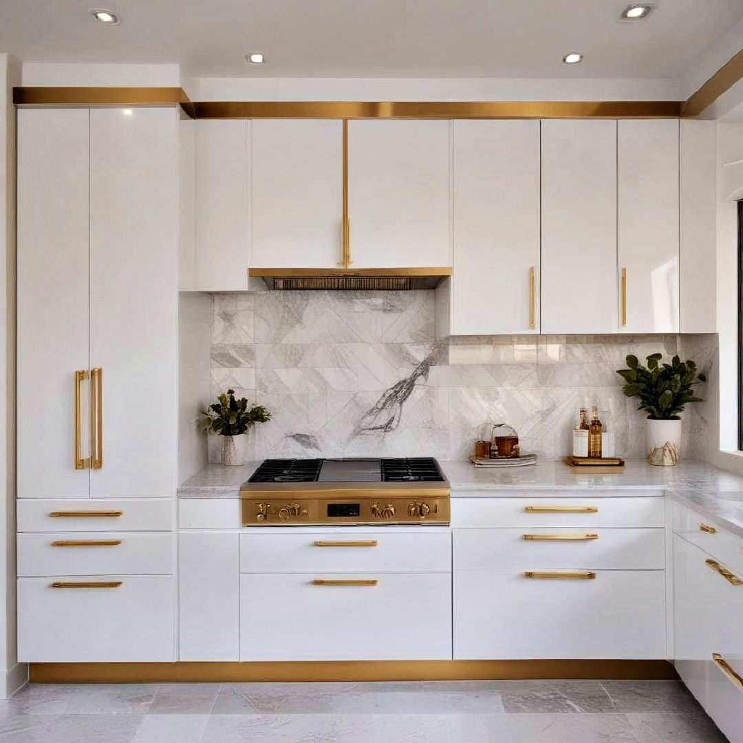 high gloss cabinets with gold trim