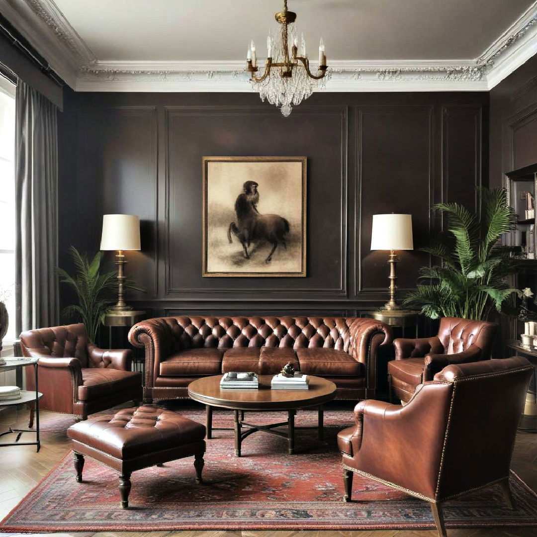 incorporate antique leather furniture