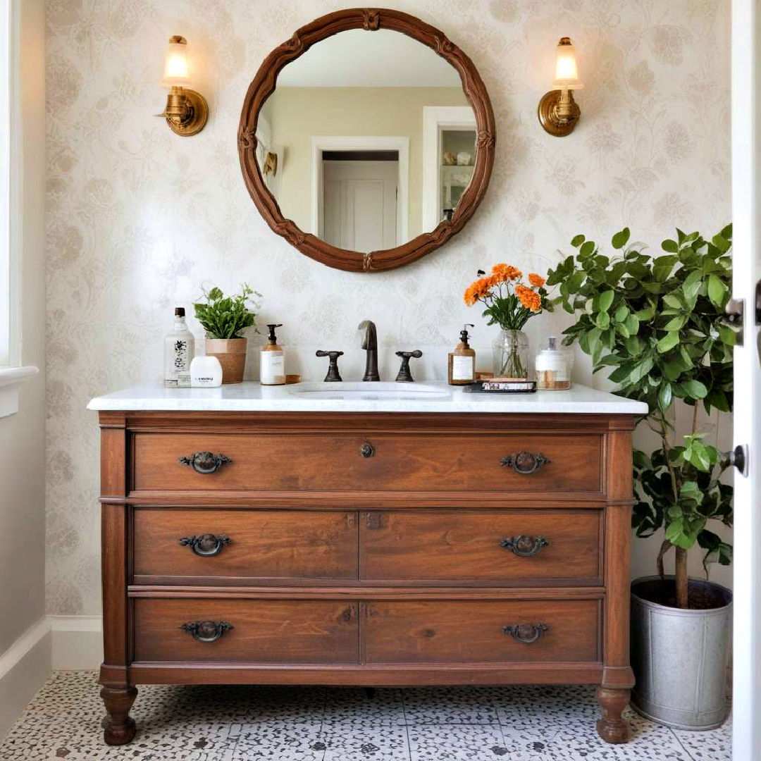 incorporate vintage furniture as vanity