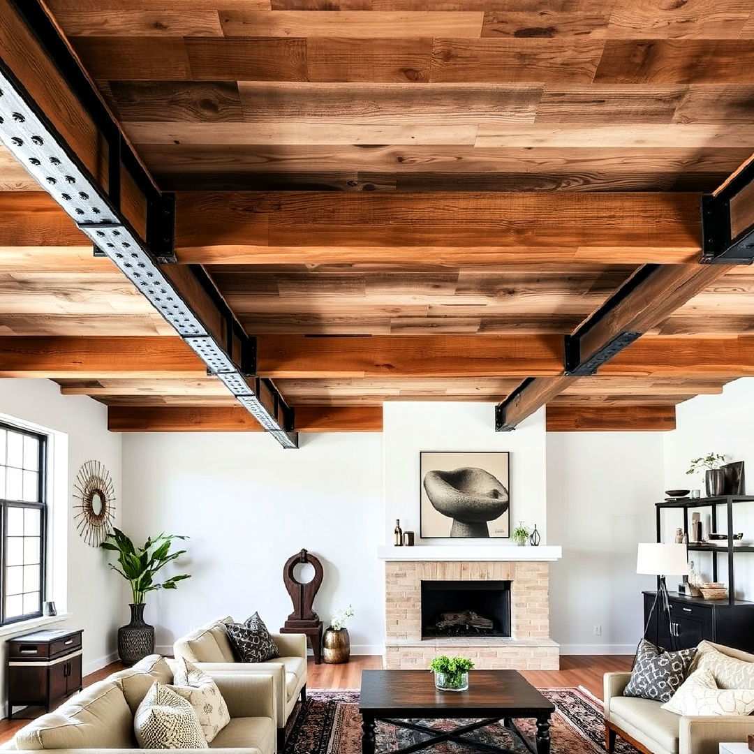 industrial chic with metal and wood beams
