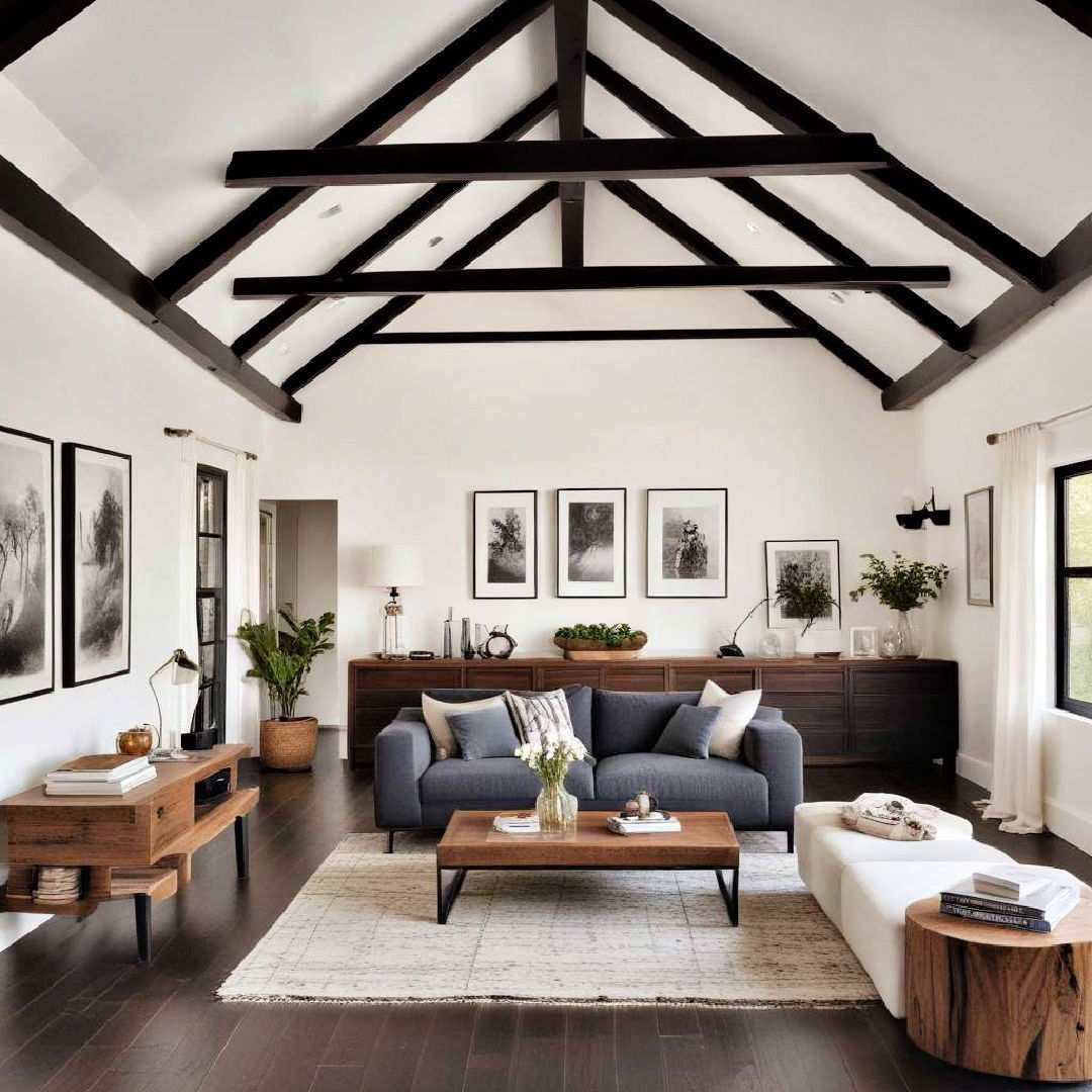 modern minimalism with dark stained beams