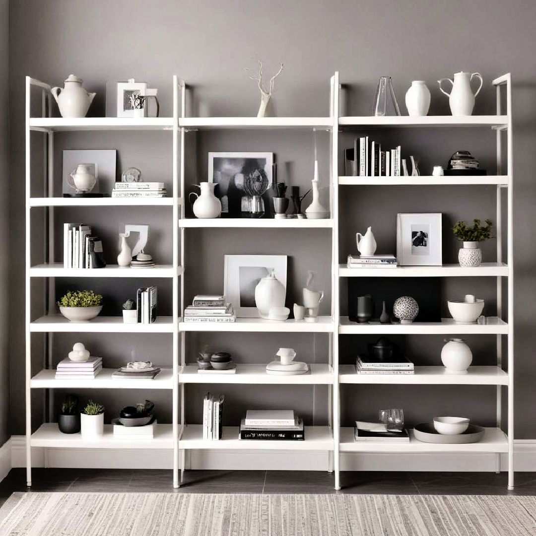 monochrome shelving units