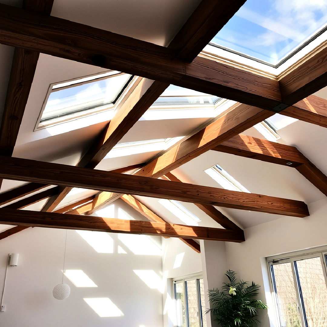 natural light with skylights and exposed beams