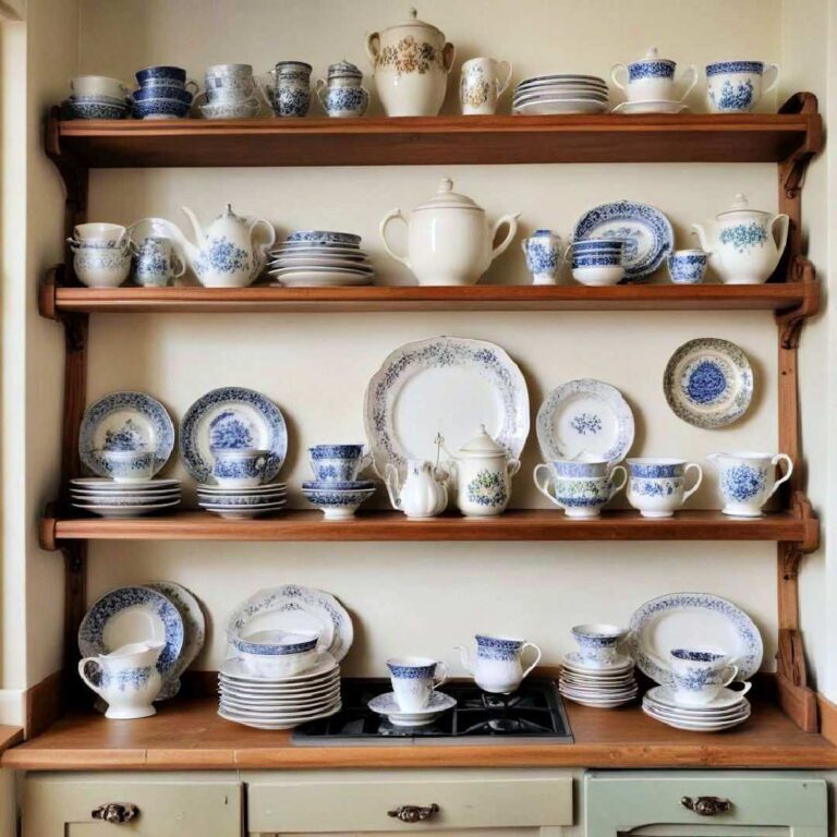 open shelving to display vintage crockery