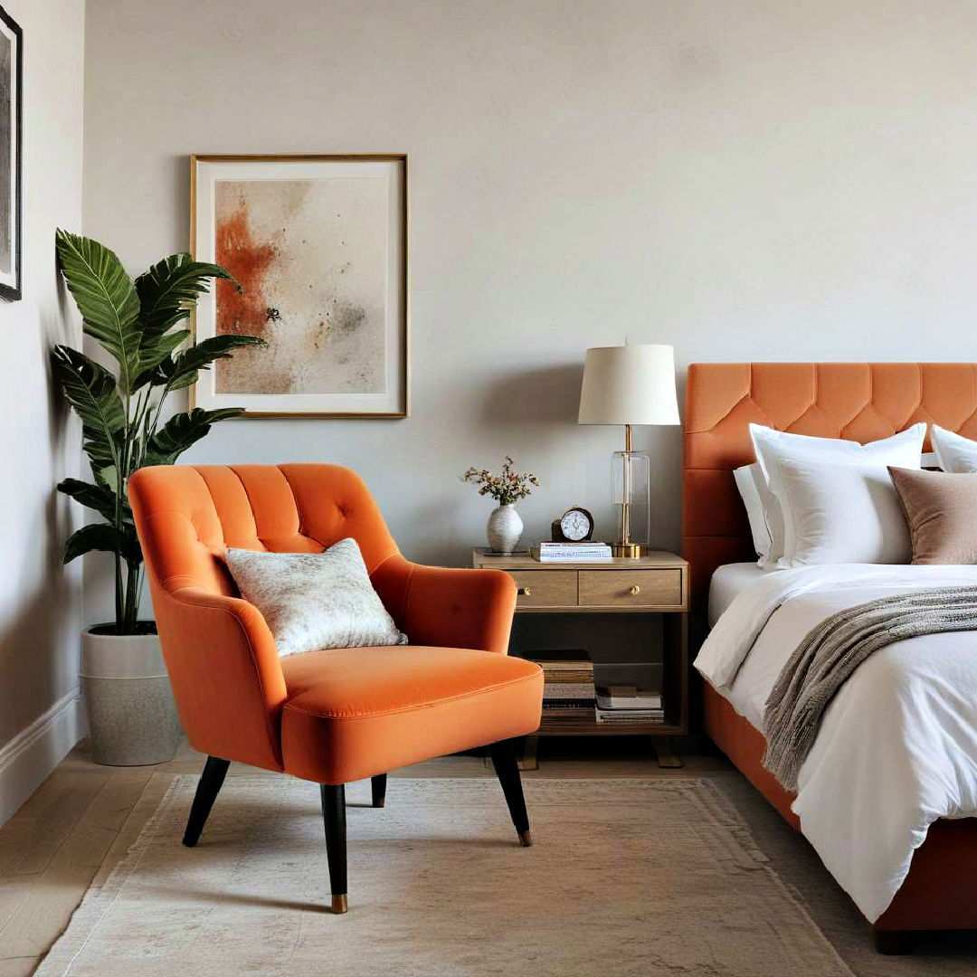 orange velvet armchair