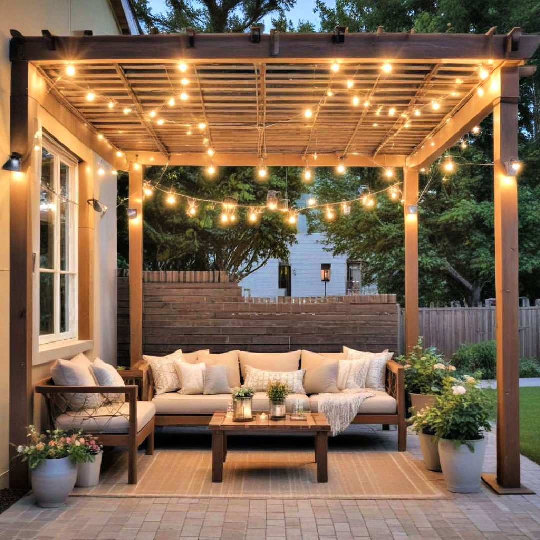 pergola canopy with string lights