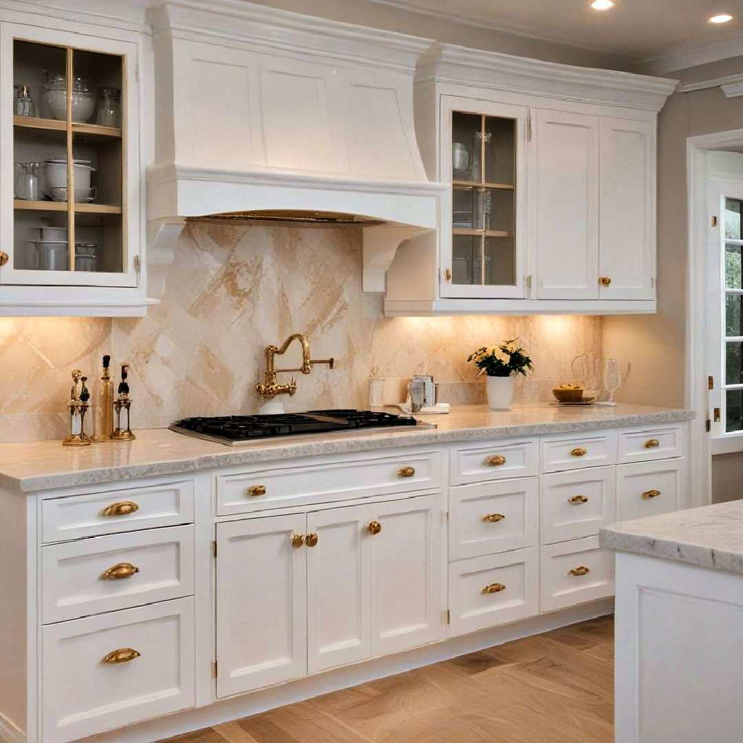 raised panel cabinets with polished gold hardware