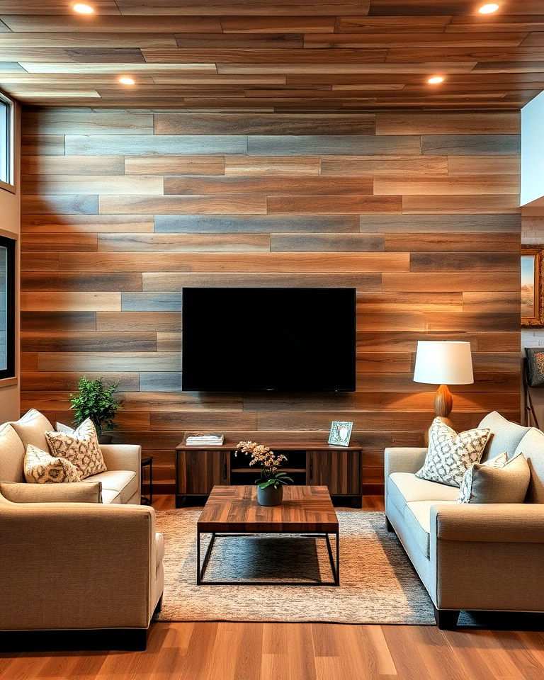 reclaimed wood paneling for added texture
