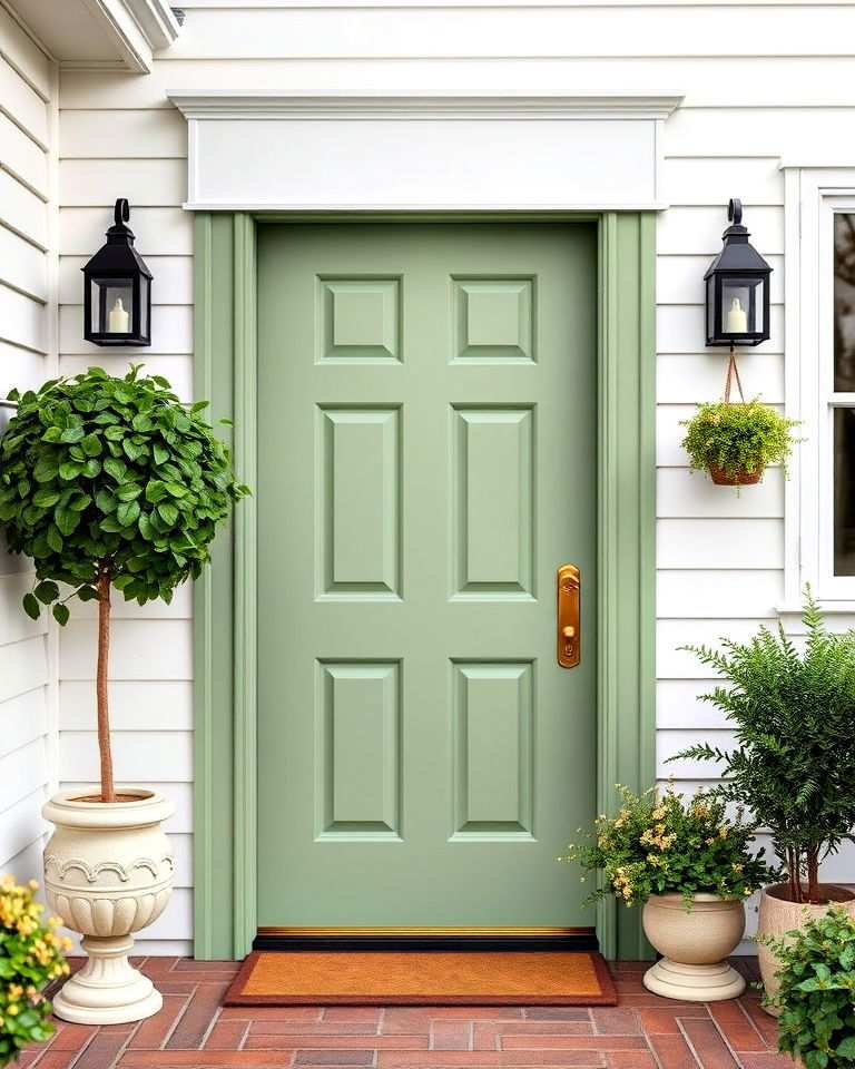 sage green front door design
