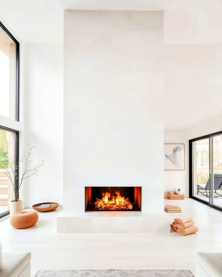 scandinavian style floor to ceiling fireplace