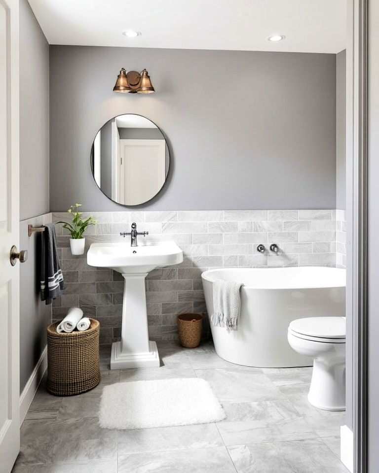 soft gray ceramic tiles bathroom floor