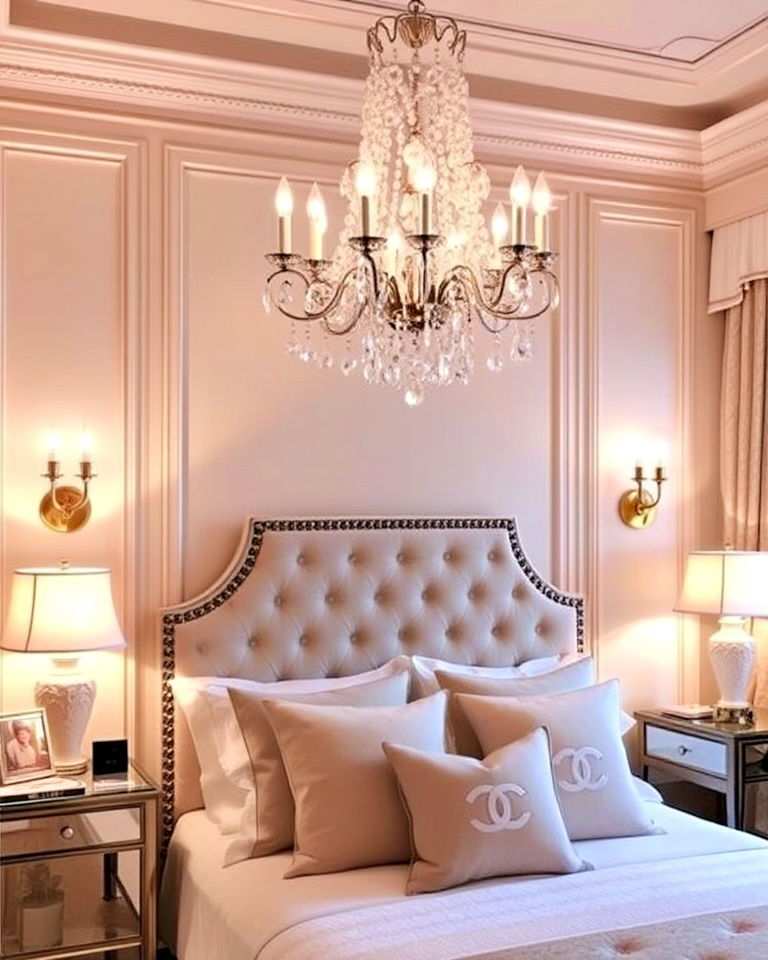 soft layered lighting for chanel inspired bedroom
