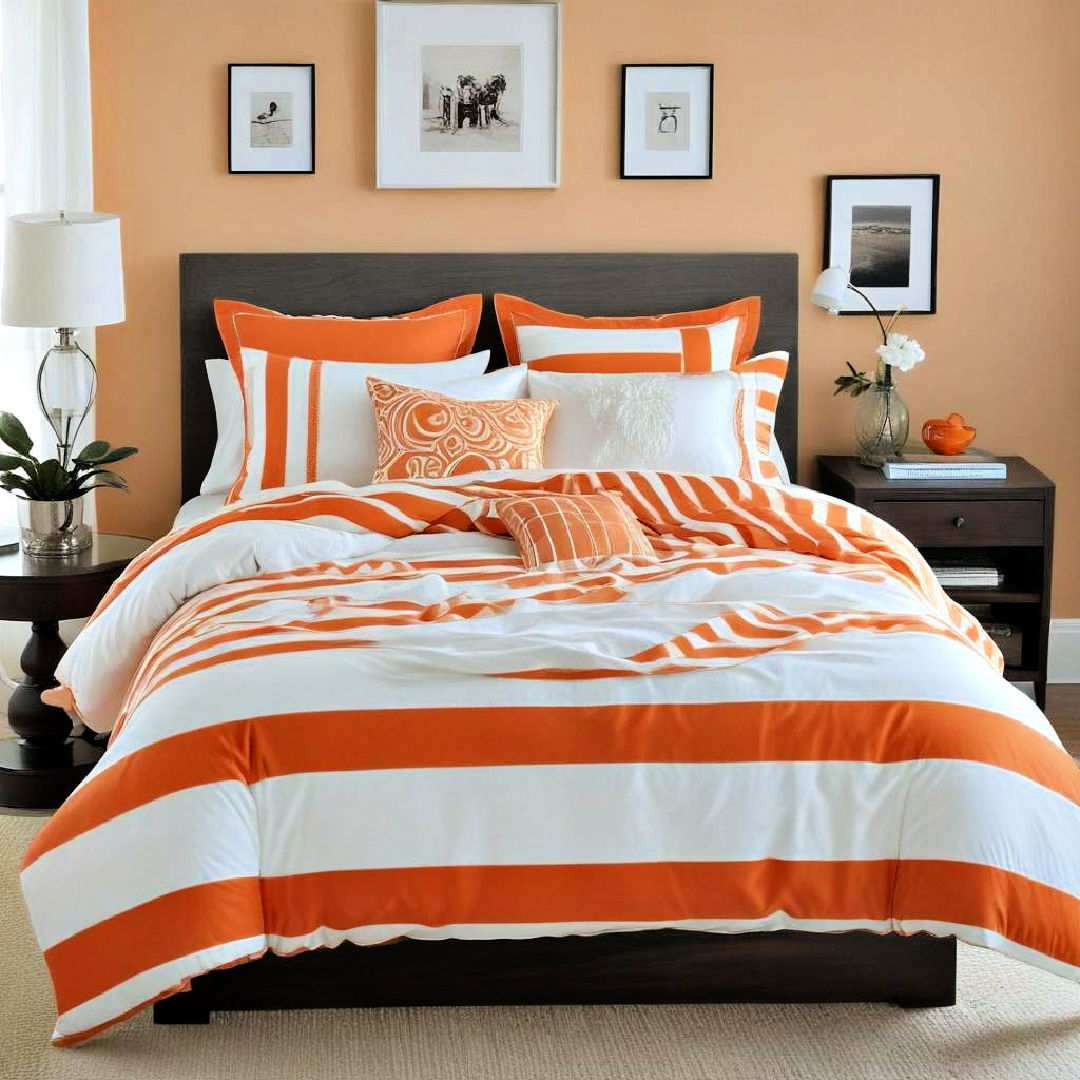 tangerine and white striped bedding