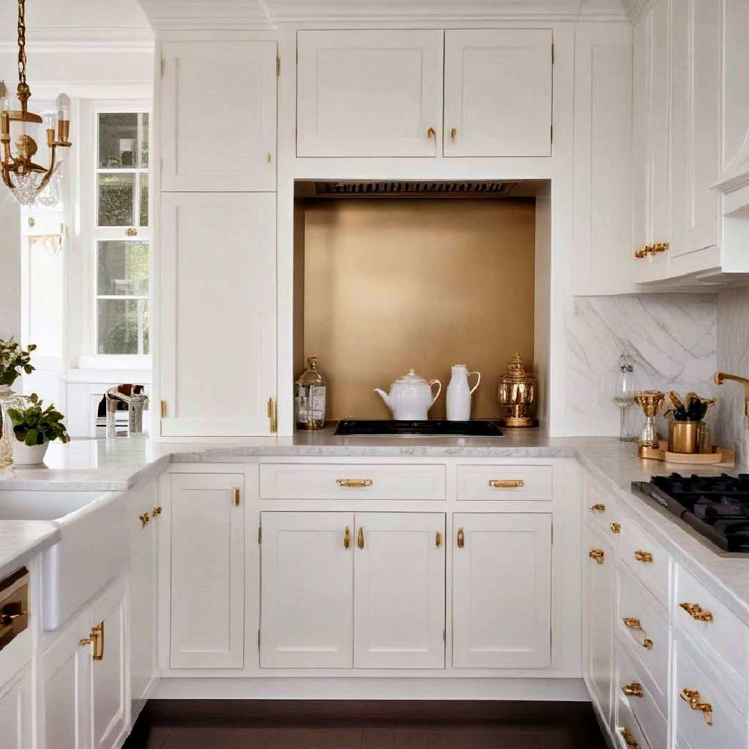traditional cabinets with gold cup pulls
