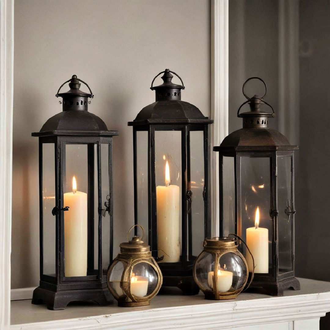 use vintage candlesticks and lanterns
