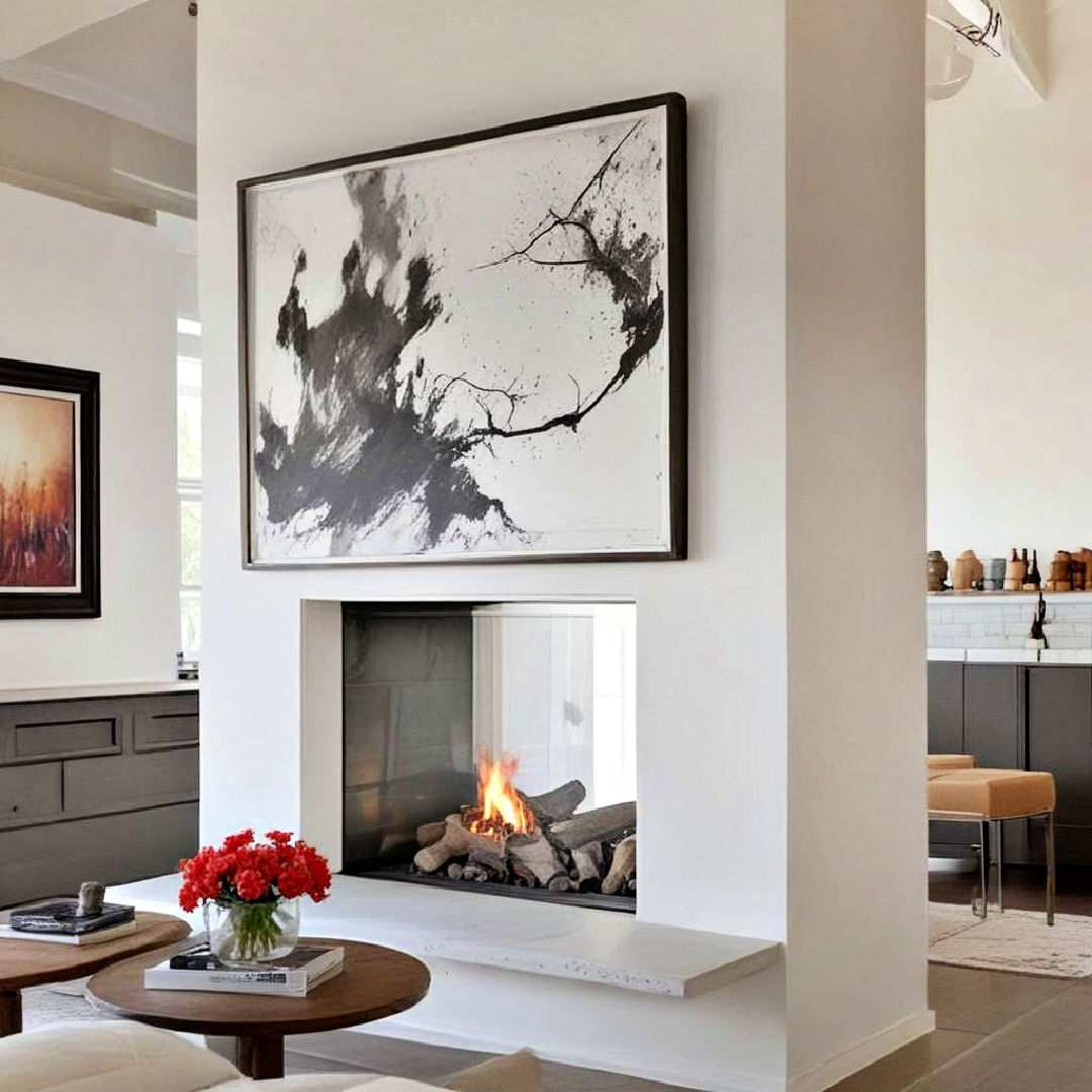 white double sided fireplace